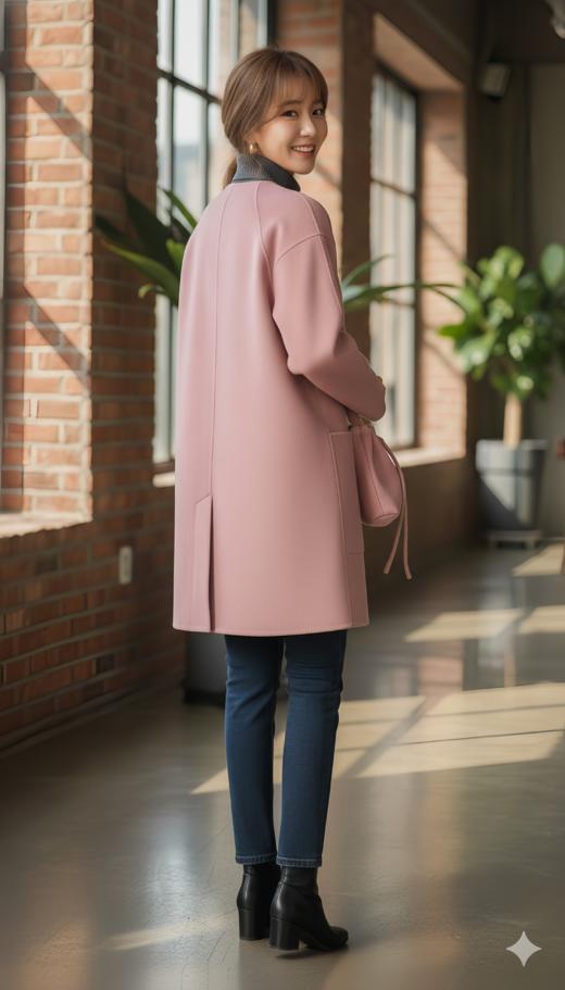 LIN HN 配小包包双粒扣圆领双面手工大衣 商品图3