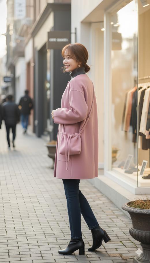 LIN HN 配小包包双粒扣圆领双面手工大衣 商品图2