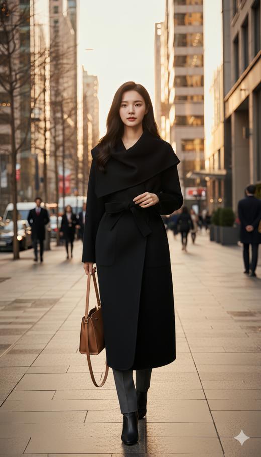 AL 休闲版型撞色围巾款无领双面手工大衣 商品图5