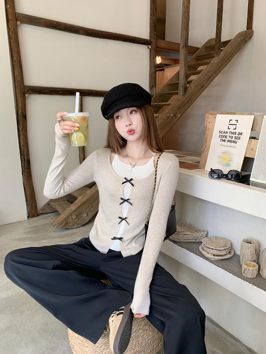 <曾小咸推荐>2.17现货秒杀 ！微信超特价！2色蝴蝶结假两件针织衫 日常159.99 立减80 秒杀79.99！！ 商品图12