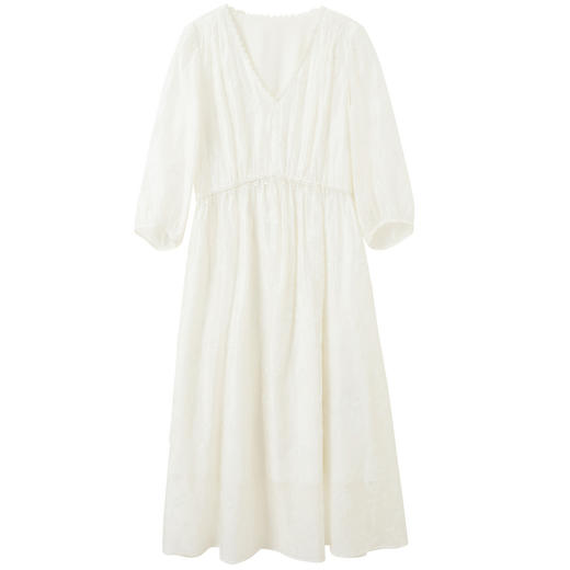 【理想裙】三彩2026春季新款法式莱赛尔绣花小白裙A字连衣裙长裙M 商品图4