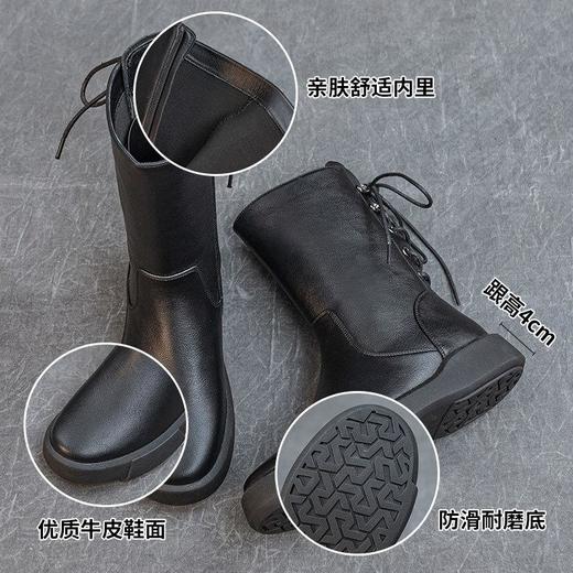 百搭复古秋冬季真皮马丁靴女款棕色粗跟厚底骑士靴子加绒保暖女靴 商品图1