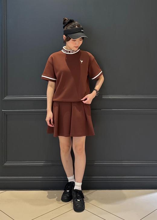 Jun & Rope  女士 初秋高尔夫 撞色线条套装 光滑针织小高领短袖卫衣+短裙 商品图1