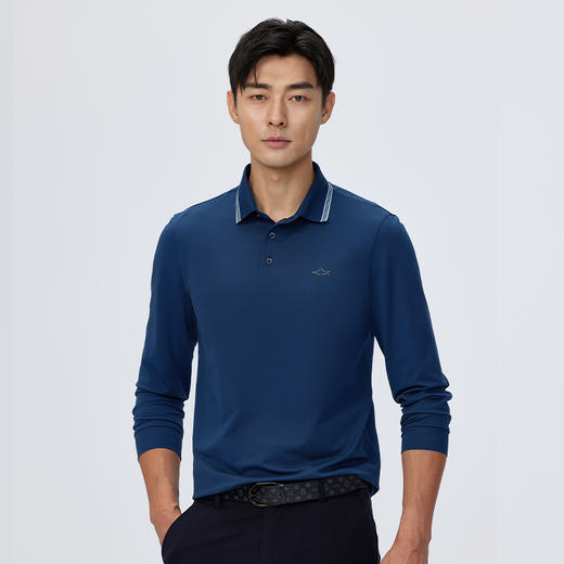 德鲨男装长袖翻领T恤2026春季新款蓝色上衣体恤棉质POLO衫 商品图3