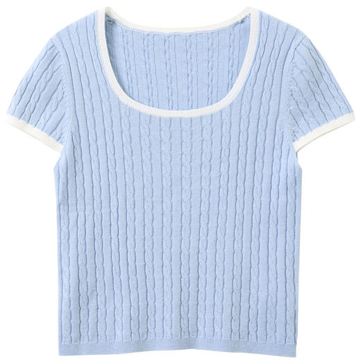 三彩2026春季新款绞花肌理圆领针织衫短袖毛衫短款套头上衣S 商品图4