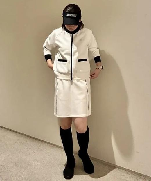 BEAMS GOLF 女款 斜纹黑白配色立领外套+抽绳短裙套装 弹力舒适防紫外线 商品图4