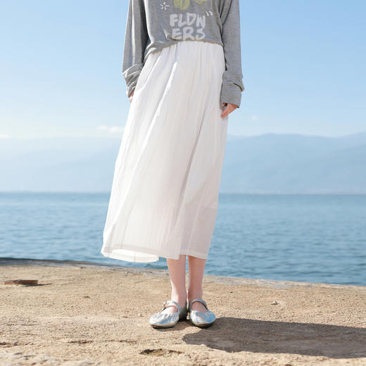 【防透小白裙】三彩2026春季新款高腰半身裙A字裙长裙显瘦气球裙M 商品图2