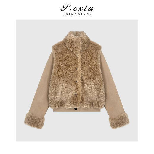 A008潘依绣丁丁宠粉高级感拼接假两件气质立领长袖保暖外套Q21547 商品图0