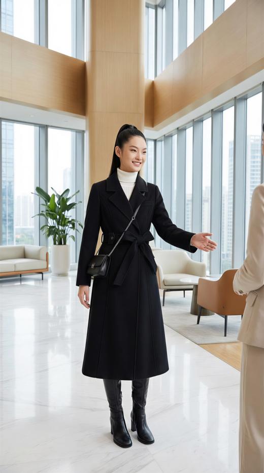 西服领收腰加袢显瘦双面手工大衣（附腰带） 商品图1