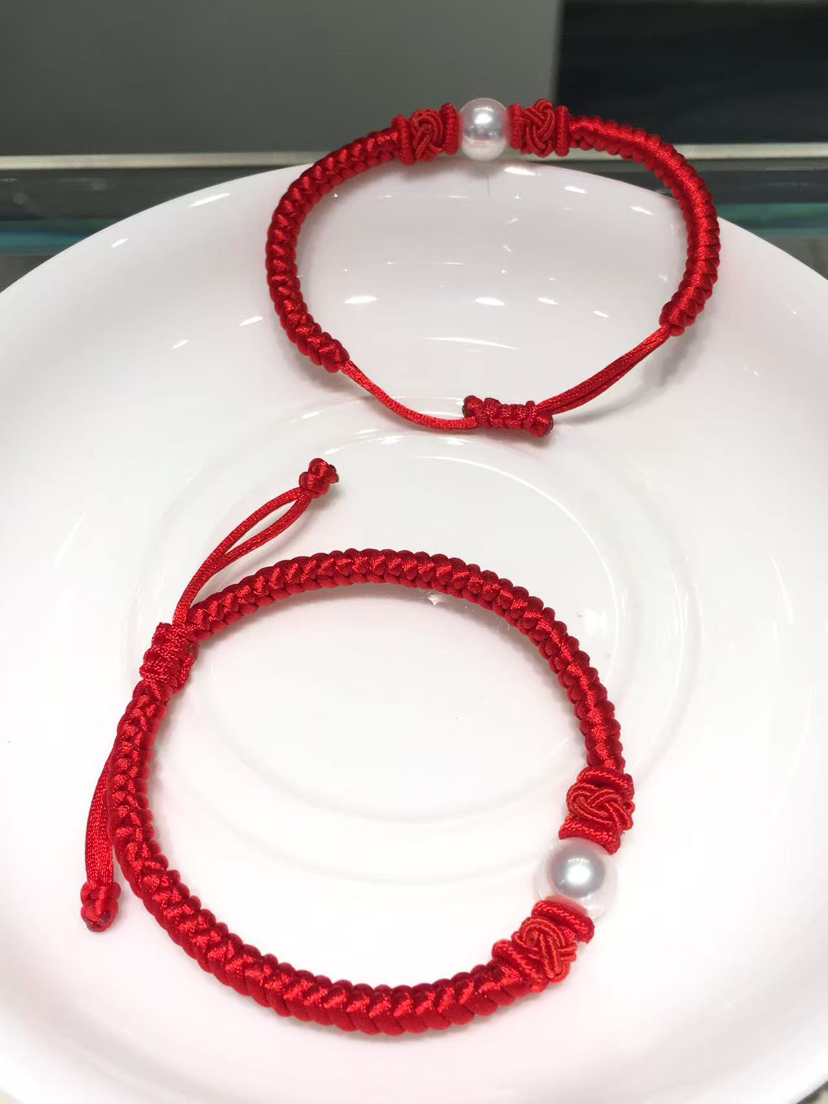 【新年珍珠手串】红色Akoya珍珠手串（15+4cm长度）
