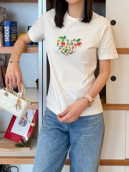 迪奥 多色花卉心形图案 T 恤(KX*MM) 商品图0