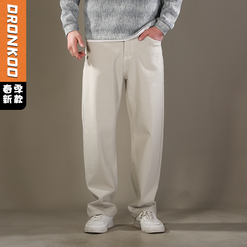 DRONKOO 2026 正常腰右袋破缝夹唛弹力中厚牛仔长裤