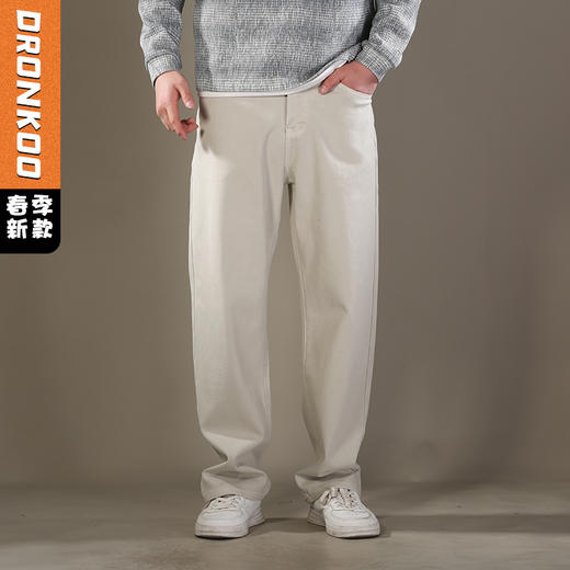 DRONKOO 2026 正常腰右袋破缝夹唛弹力中厚牛仔长裤 商品图0