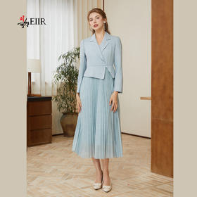 司歌假两件西装连衣裙翻领长袖春秋压褶中长裙A921184X