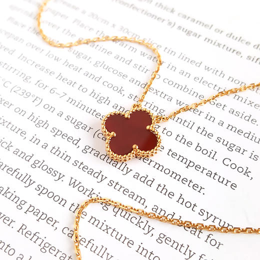 【95新】VCA梵克雅宝Vintage Alhambra系列VCARD38500中号18K黄金镶红玉髓四叶草红花项链链长约42cm女士290126NJM22 商品图2