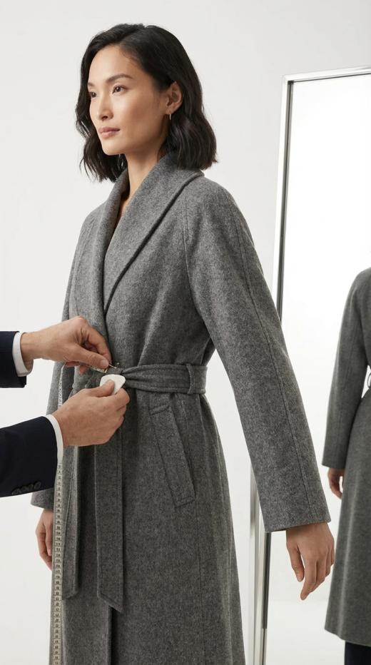 大披肩领超大摆双面手工中腰系带超长款大衣 商品图4