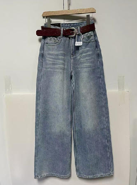 NC配腰带加绒水洗蓝牛仔阔腿裤51125 冬季 093354710029