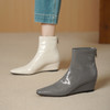 【预售5天】巨好看法式方头瘦瘦靴新款软羊皮坡跟高跟短靴女灰色单靴DTN&586-3 商品缩略图0