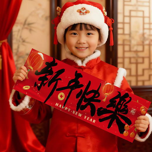 【拍照喜庆❗️氛围感十足】2026马年装饰品手持横幅新年快乐幼儿园儿童拍摄拍照道具节庆用品。jd 商品图3
