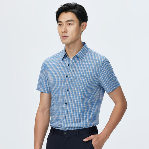 德鲨男装格子短袖衬衫2026夏季新款休闲上衣服男打底衬衣 商品图1