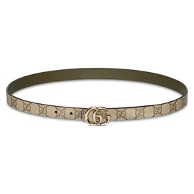 GUCCI 古驰 女士GG Marmont系列双面窄版腰带 米色 847132 FAFGJ 9778