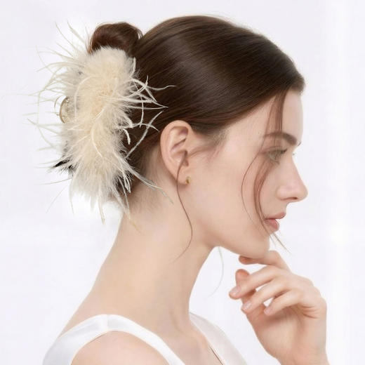 三彩2026新款法式慵懒风带爪发夹温柔羽毛灵动仙气氛围感约会派对 商品图1
