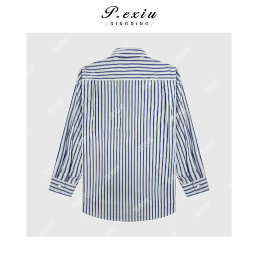 04-2潘依绣丁丁宠粉100%棉设计感拉链半开领竖条纹长袖衬衫WH00390 商品图2