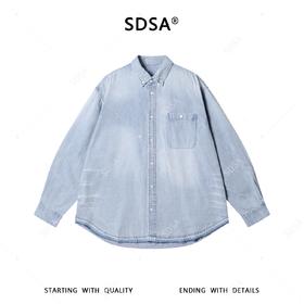 SDSA男装2026新款高贵轻奢韩版简约磨白牛仔长袖衬衫百搭舒适衬衣