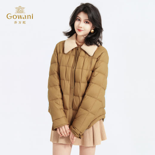 【鹅绒】羊羔毛翻领设计菱格绗缝宽松保暖鹅绒服ED4T870 商品图2