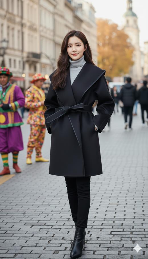 连帽撞色极简双面手工中长大衣 商品图0