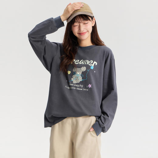 笛莎/Deesha 青少年2026年春季新款长袖小狗烫钻T恤 商品图0