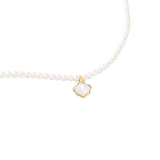 三彩2026新款镀金包边贝壳吊坠项链小米珍珠简约通勤约会温柔气质 商品图1