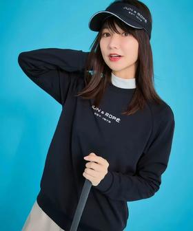 Jun & Rope  女士 秋季高尔夫 光滑弹力纸板针织圆领长袖卫衣 字母印花
