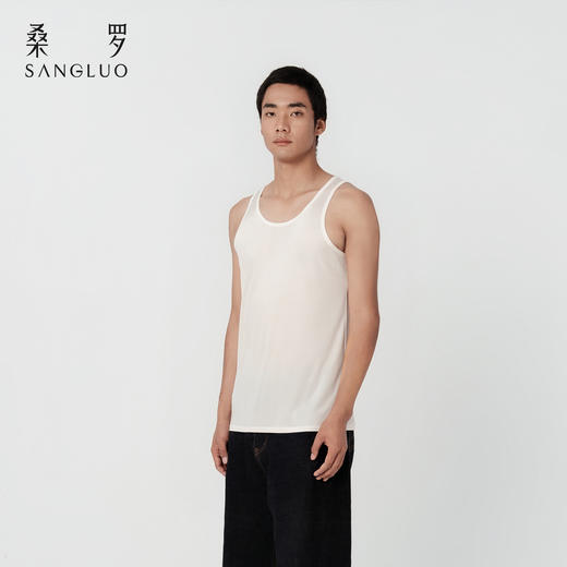 干爽体感』桑罗男士U领背心桑蚕丝透气舒适基础百搭打底 商品图2