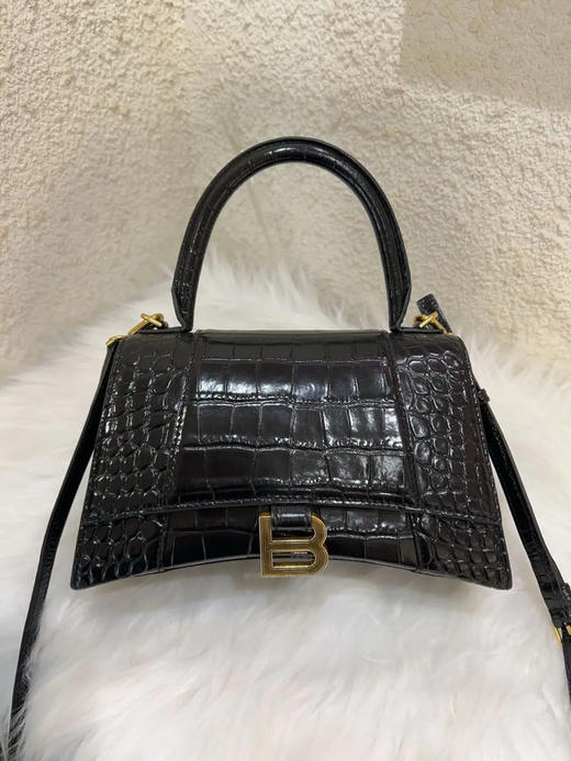 巴黎世家 hourglass 黑金 鳄鱼纹牛皮 S号 沙漏包 商品图0