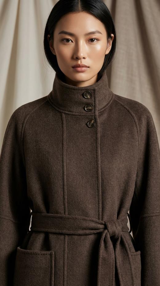 LIN HN 加扣立领系带双面手工大衣 商品图1