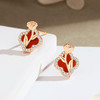 【幸运玫瑰】纯银四叶草玫瑰花红玛瑙耳钉【JHY-E001279M】 商品缩略图1