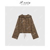 04-6潘依绣丁丁宠粉韩系简约格子下摆抽绳连帽衬衣 W-62522 商品缩略图0