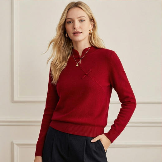 【咕咕同款】PALUOPO/PL复古盘扣女衫ET23163R-A/约重275g 红色帕罗 商品图4
