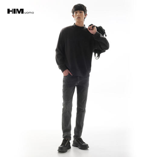 HIM漢崇 简约字母压印小高领T恤男轻暖弹力休闲长袖打底 2025冬季 商品图1