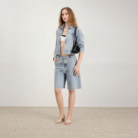 lost in echo2026年春夏新款不对称工装牛仔短外套抽绳中裤套装女