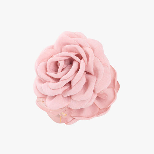 三彩2026新款手工立体花朵浅粉玫瑰缎面带爪发夹法式温柔蓬松氛围 商品图3