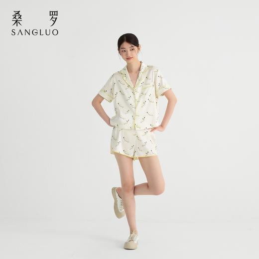 时髦印花』桑罗短袖睡衣套装桑蚕丝女休闲家居服可外穿 商品图4