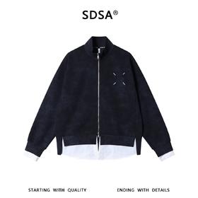 SDSA男装2026新款高贵轻奢韩版复古下摆拼接撞色拉链立领卫衣百搭