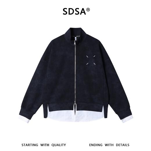 SDSA男装2026新款高贵轻奢韩版复古下摆拼接撞色拉链立领卫衣百搭 商品图0