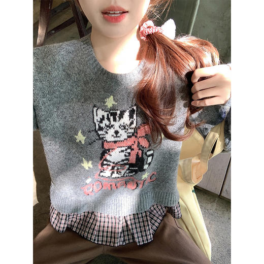 <曾小咸推荐> 2.19 现货秒杀 ！微信超特价！小猫刺绣假两件针织衫 日常199.99 立减110 秒杀89.99！！ 商品图2