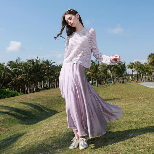 【醋酸】三彩2026春季新款高腰半身裙长裙大摆A字裙垂感宽松M 商品图3