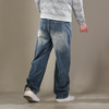 DRONKOO 2026 内蓝色抽绳金属夹标半松紧复古洗水中厚牛仔长裤 商品缩略图3