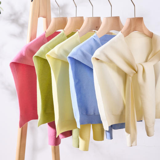 三彩2026新款纯色学院风针织披肩外搭休闲百搭围巾配裙子衬衫潮流 商品图1