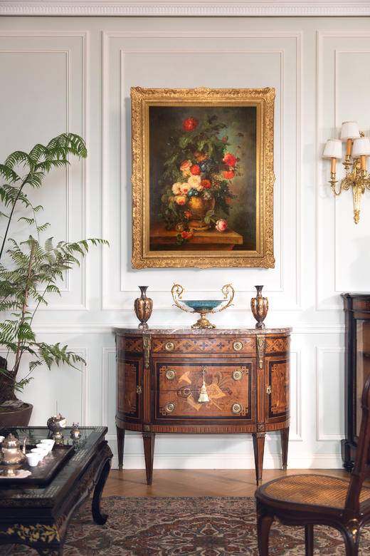 独角鹿西洋古董20世纪法国画家L. Martin签名出品大型花卉静物布面油画 商品图0